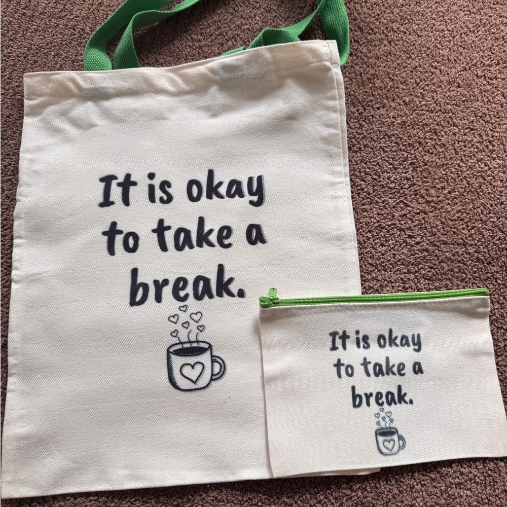 Cream Tote Bag with Green Accents